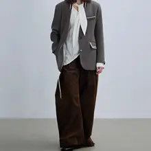 ヴィンテージ風 コーディネートしやすい鉄さび色のコーデュロイワイドパンツ【秋冬用・フルレングス】