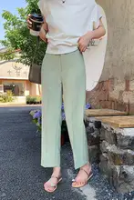 レディース ルーズフィットストレートパンツ【薄手・ハイウエスト・デザイン・通勤用】