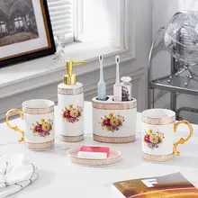 高級陶器製 洗面用具セット【歯ブラシカップ・洗面器・浴室用】（セットアップ対応）