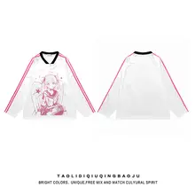 かわいいキャラクター柄Vネックスポーツシャツ【ゆったりとしたシルエット・長袖・サテン生地】