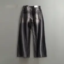 デニムパンツ メンズ 竹節綿 ウォッシュ加工 フレア ワイド ストリート ブラック 春