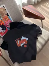 印花デザインの白い短袖Tシャツ【女性用・夏季・ふんわりシルエット・エレガント】