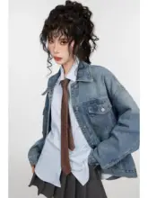 アメリカンレトロ デニムジャケット【ブルー・春秋・上品・小柄向け・ゆったりフィット】