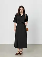 体型カバーでスタイルアップ！大きいサイズのシャツカラーウエストマークドレス【長袖・フレアシルエット】（セットアップ対応）
