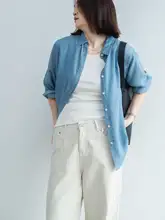 夏用シンプルデザイン深色UVカットテンセルデニムシャツ【ウォッシュ加工・ゆったりフィット・カジュアルアウター】