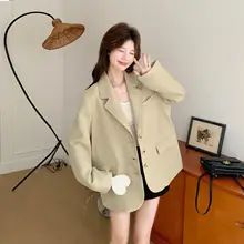 カーキ色フィット女性用ジャケット【春夏向け・ゆったりデザイン・韓国風】