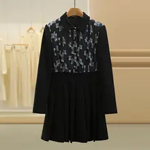 花柄デザインの百褶ワンピース【長袖・秋用・レイヤードデザイン】