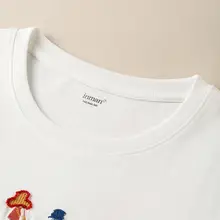 刺繍デザインの半袖コットンTシャツ【ラウンドネック・フィット】