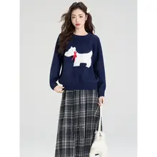 可愛い犬キャラクターのセーターとスカートセット【秋冬用・2点セット・キッズ】