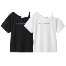 トップス レディース 半袖Tシャツ キャミソール アシンメトリー ワンショルダー ショート丈 シンプル きれいめ 上品 甘辛MIX カジュアル 韓流 着痩せ 「XinmonLee」