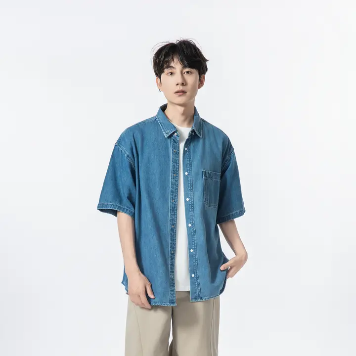 デニムシャツ 半袖 メンズ オーバーサイズ カジュアル 夏 「YOKE STUDIO」