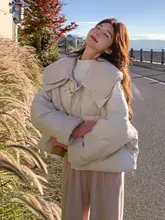 白色羊羔毛の大翻領ダッフルコート【フード付き・女性用・暖かい】