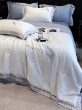 夏用エレガント天絲シルク配色4点セット【羽毛刺繍・アイスシルク・洗濯機対応】