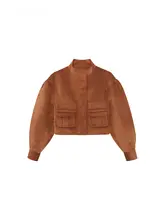 ファッションスタイルの立体ポケット付きワイドスリーブショートジャケット