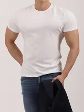 夏用 ストレッチ コットン 半袖Tシャツ 男性 軽量 トレーニングウェア【シンプルデザイン・クルーネック】