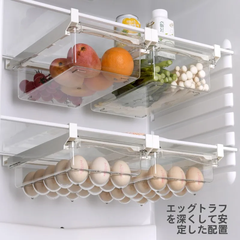 引き出し式冷蔵庫用収納ボックス：卵・果物・野菜の鮮度保持に最適な小物収納解決策