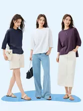 クール感のあるサイドストライプデザイン半袖Tシャツ【前短後長・ラウンドネック】