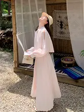裸ピンクのフリルレーストップスとハイウエストスカート【夏用・フランス風】【セットアップ対応】