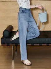 航海ブルーのハイウエストデニムパンツ【極上の柔らかさ・スリムフィット・ストレート】