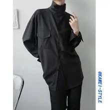 シャツ メンズ 長袖 ハイネック ホワイト ルーズ カジュアル ストリート 上品 韓流