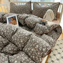 フレンチスタイルのレトロ小花柄 コットン二重ガーゼ四点セット【シンプルデザイン・掛け布団カバー・シーツ・ボックスシーツ】（セットアップ対応）