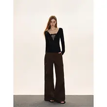 レディース長袖Tシャツ【レースデザイン・セクシー・スリムフィット・秋用】