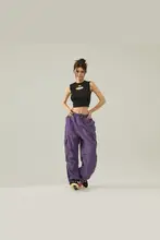 アメリカンストリートスタイルの女性用カーゴパンツ【パープル・ジャズダンス・サバイバルパンツ】（セットアップ対応）