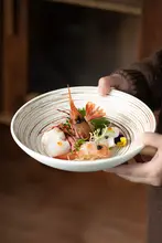 新作 おしゃれな浅型和風陶器ボウル【ヴィンテージスタイル・家庭用・サラダやご飯に最適】
