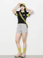 レディース 夏用Vネック短袖Tシャツ【アメリカンレトロ・カラーブロック・フィット感】
