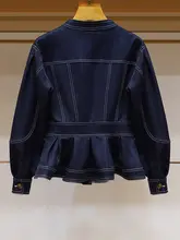 ボタン付きラウンドネックフリルデザインのアンティーク風デニムワイ ドレッグショートパンツ（セットアップ対応）