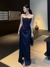 上品なサテンマーメイドドレス【胸元カット・パーティー用・スリットデザイン】