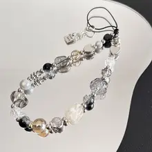 ugp スマートフォン用チェーンストラップ【パール＆クリスタルデザイン・高級感あるディテール・手首にかけるタイプ】