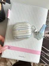ブルーとグリーンのストライプと星柄のAirPods対応プロテクター【女性用・防落用】