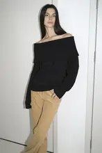 付智恩 一字肩のメリノウール混合セーター【シンプル・スタイル・女性用】