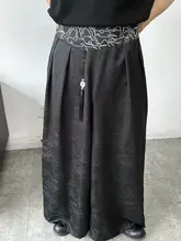 山河刺繍デザインのサテン仕立てワイドパンツ【ユニセックス・流れるようなフリンジ付き】（セットアップ対応）