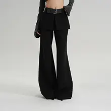 高腰デザインのパッチワークフレアパンツ【カジュアル・秋用・レディース】（セットアップ対応）