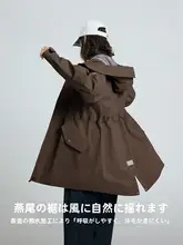 レトロデザインのフード付きウィンドブレーカー【女性用・アウトドア・防風・ルーズフィット】