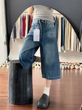 アメリカンヴィンテージ風 七分丈ワイドレッグデニムパンツ【高腰・フィット・女性用】（セットアップ対応）