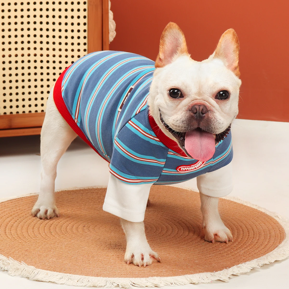 秋用ペット犬服：フレンチブルやパグに最適なフェイクツーツーパーカー