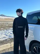 したシルエットの高いネックニットセーター【デコンストラクション・シンプルデザイン・冬用】