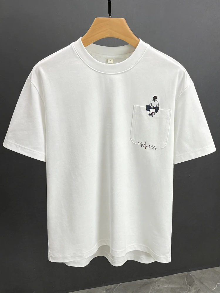 ワンポイント刺繍 tシャツ：人物デザインのメンズ夏用フィット短袖Tシャツ