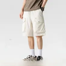 メンズ夏用薄手カーゴショートパンツ【無地・多ポケット・ストレート・五分丈】（セットアップ対応）