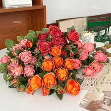 リアルなオイルペイント風のバラの造花【レトロスタイル・花束・インテリア装飾用】