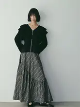 フレンチスタイルのアシンメトリックフリル花柄マキシスカート【ゆったりデザイン・ヴィンテージ風】