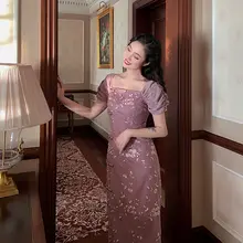 麓津 自制 フラワープリント 改良型 旗袍風 ワンピース【夏用・レトロスタイル・若い女性向け】