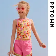 女の子用 夏用ノースリーブTシャツ【花柄・キャミソール】