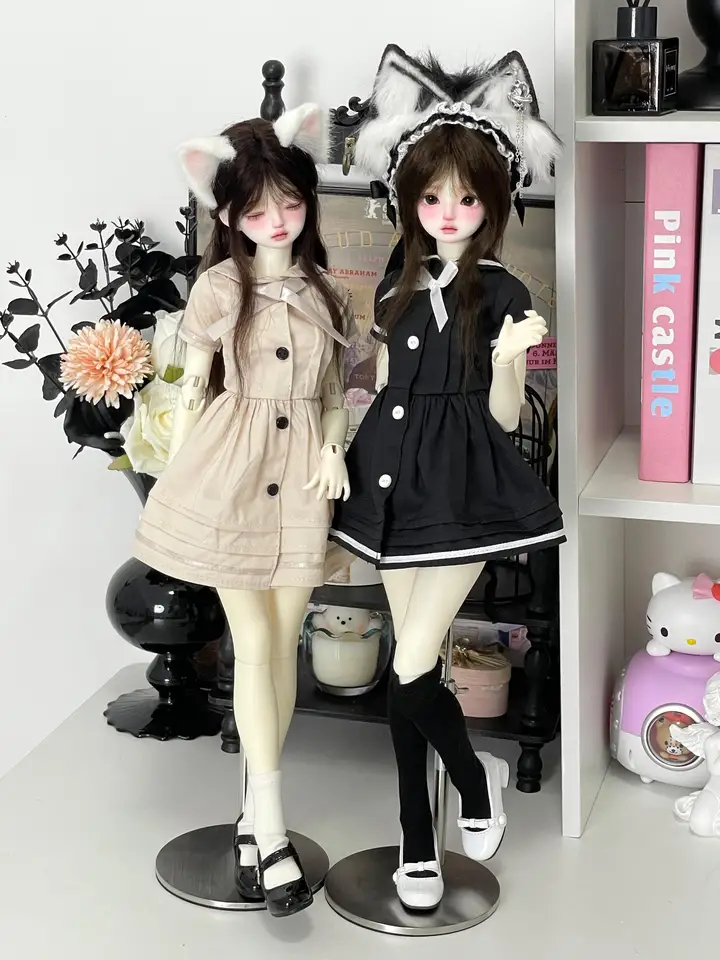 BJDドール衣装 セーラー服風キャンパスワンピース【甘いデザイン・半袖】