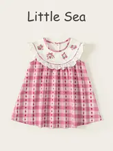可愛いストロベリープリントの子供用ドレス【フリル付き・フリル衿・チェック柄】（セットアップ対応）