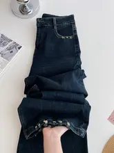 レディース 秋用デニムワイドパンツ【深青・ウエストベルト付き・大きいサイズ・フィット・ストレート】（セットアップ対応）