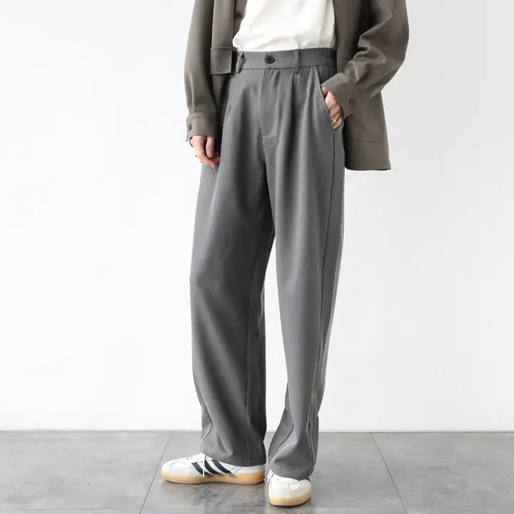 粗斜め織りのワイドパンツ【リラクシング・ユニセックス・スリム効果】（セットアップ対応）